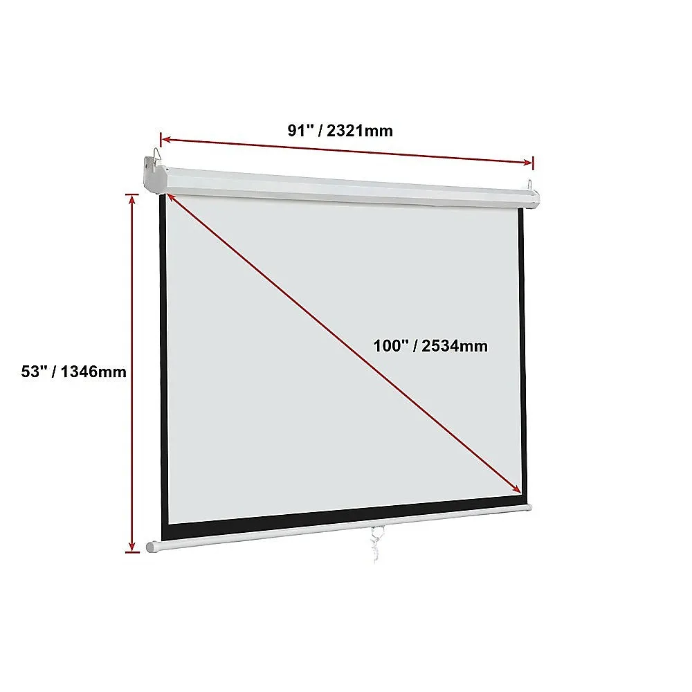 100" 16:9 Matte White Pull Down Projection Screen