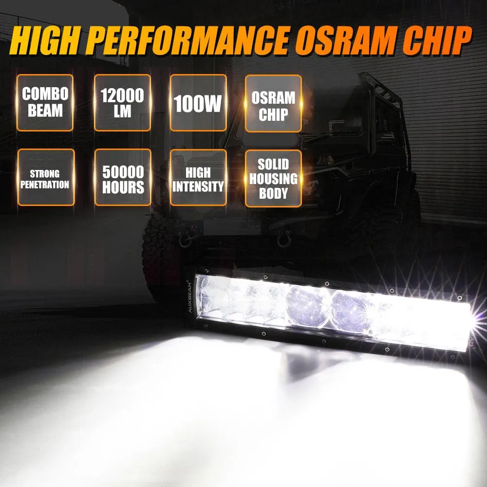 12 Inch 5D-PRO Series 22000LM Spot Beam Off Road Led Light Bar Universal Mounting Brackets Adjustable Pillar Hood