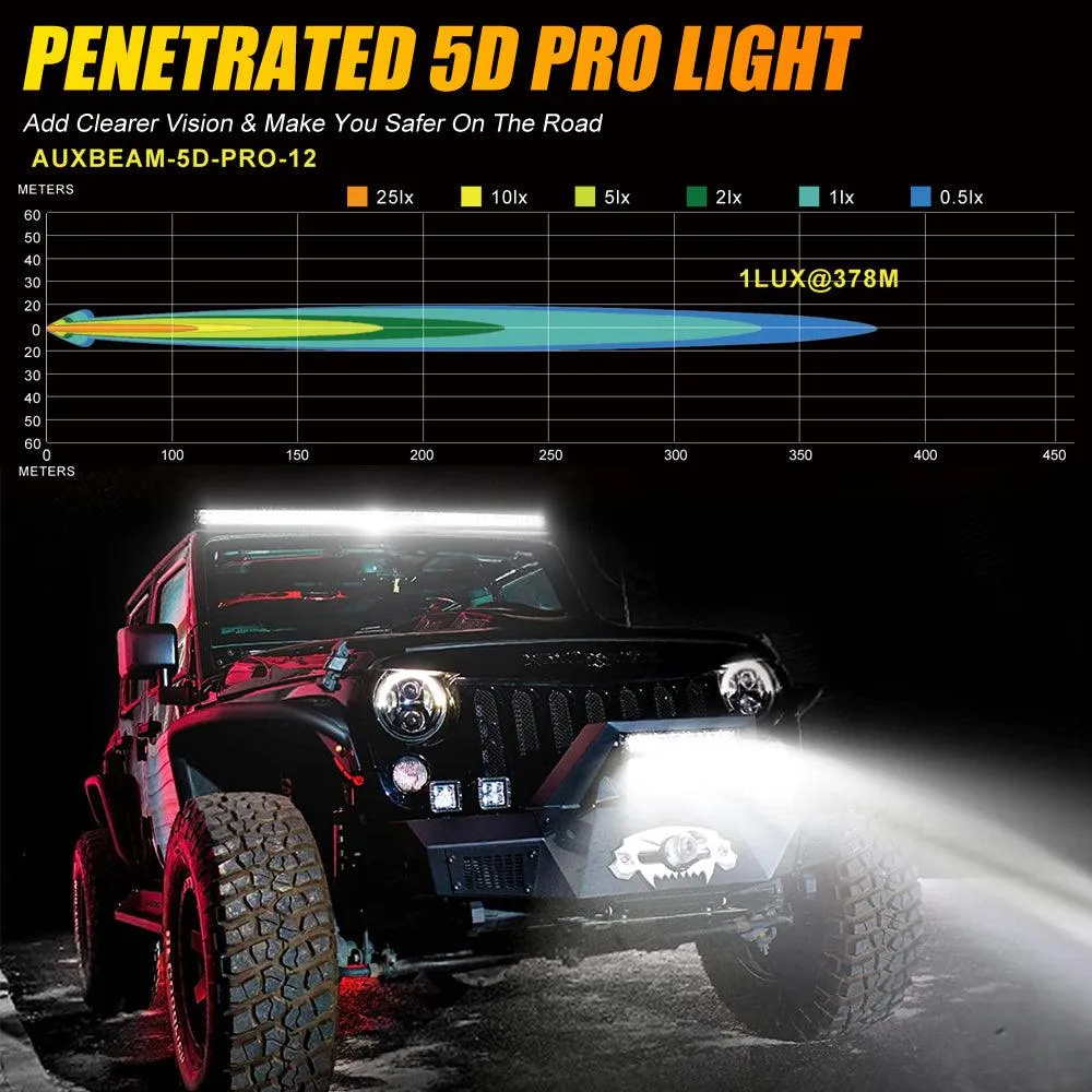 12 Inch 5D-PRO Series 22000LM Spot Beam Off Road Led Light Bar Universal Mounting Brackets Adjustable Pillar Hood