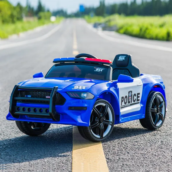 12V Kids Ride On Car ,Police sports car,2.4GHZ Remote Control,LED Lights,Siren,Microphone,Blue