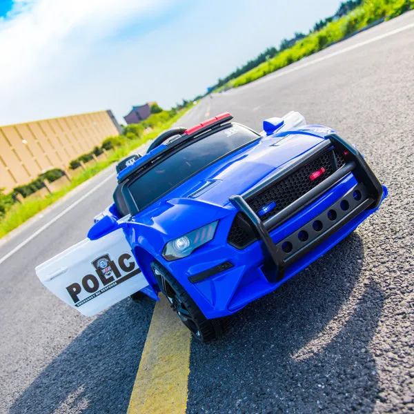 12V Kids Ride On Car ,Police sports car,2.4GHZ Remote Control,LED Lights,Siren,Microphone,Blue