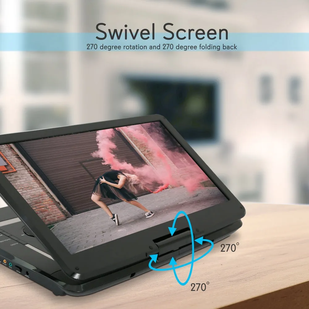 15.6’’ Portable Cd/Dvd Player - Hi-Res Hd Widescreen Display With Dual Full Range Stereo Speakers