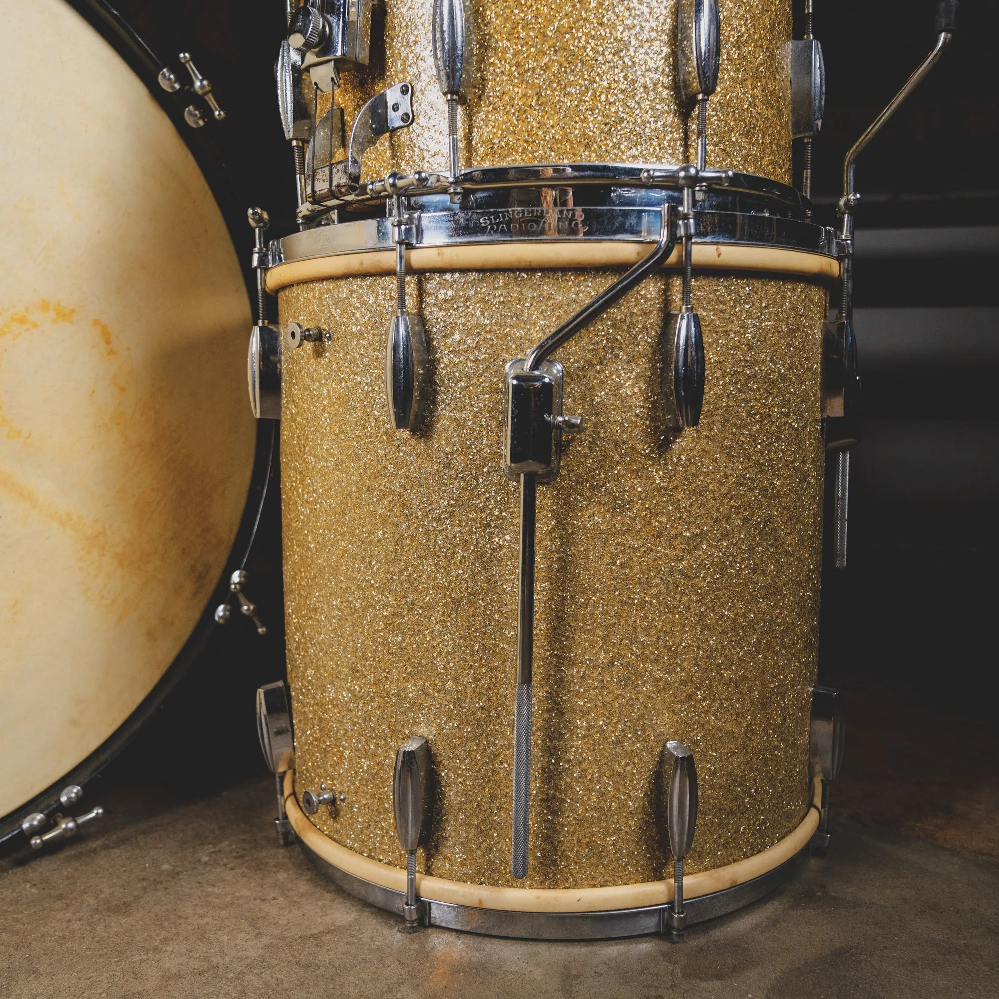 1940s Slingerland Radio King Cloud Badge Vintage Drum Set, Silver Sparkle - Used