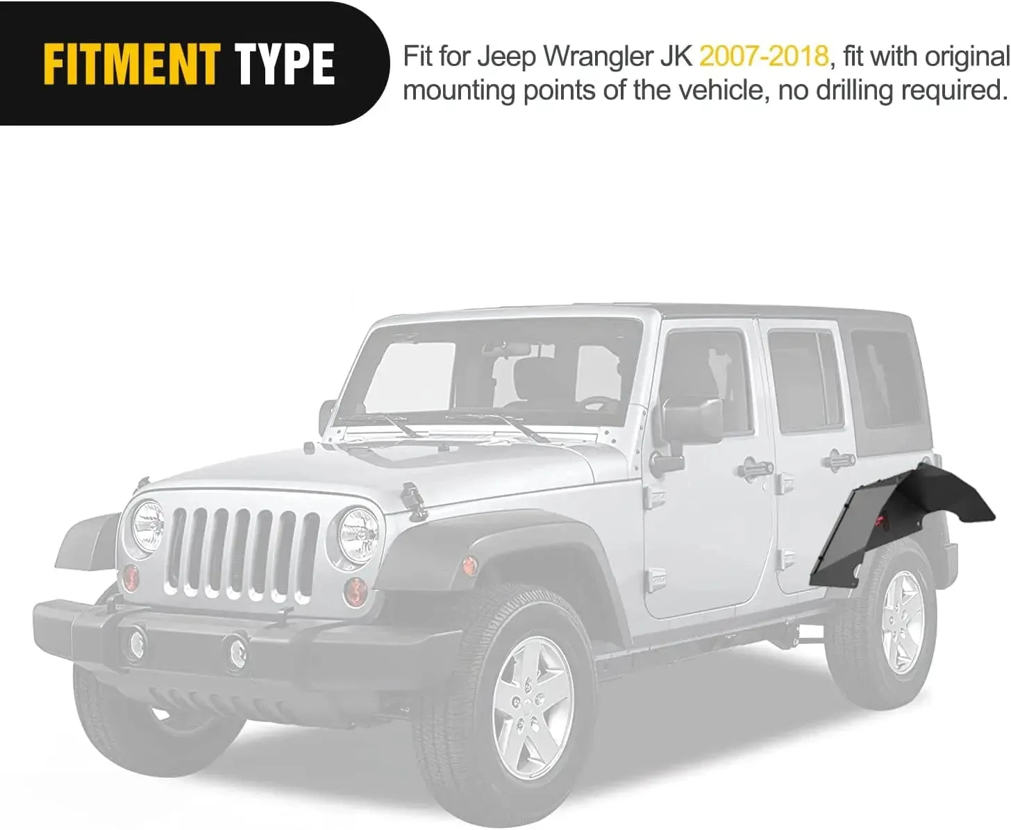 2007-2018 Jeep Wrangler JK JKU 4WD Rear Inner Fender Liners Wheel Cover