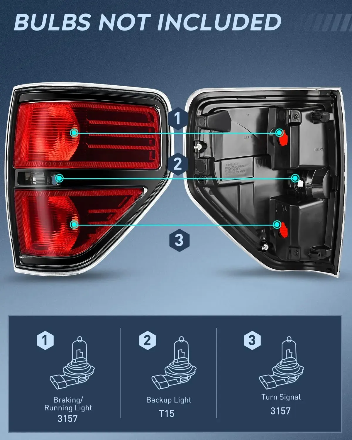 2009-2014 Ford F150 Tail light Assembly Rear Lamp Replacement OE Style Red Housing Passenger Side
