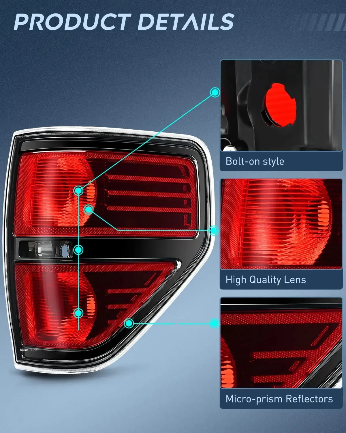 2009-2014 Ford F150 Tail light Assembly Rear Lamp Replacement OE Style Red Housing Passenger Side