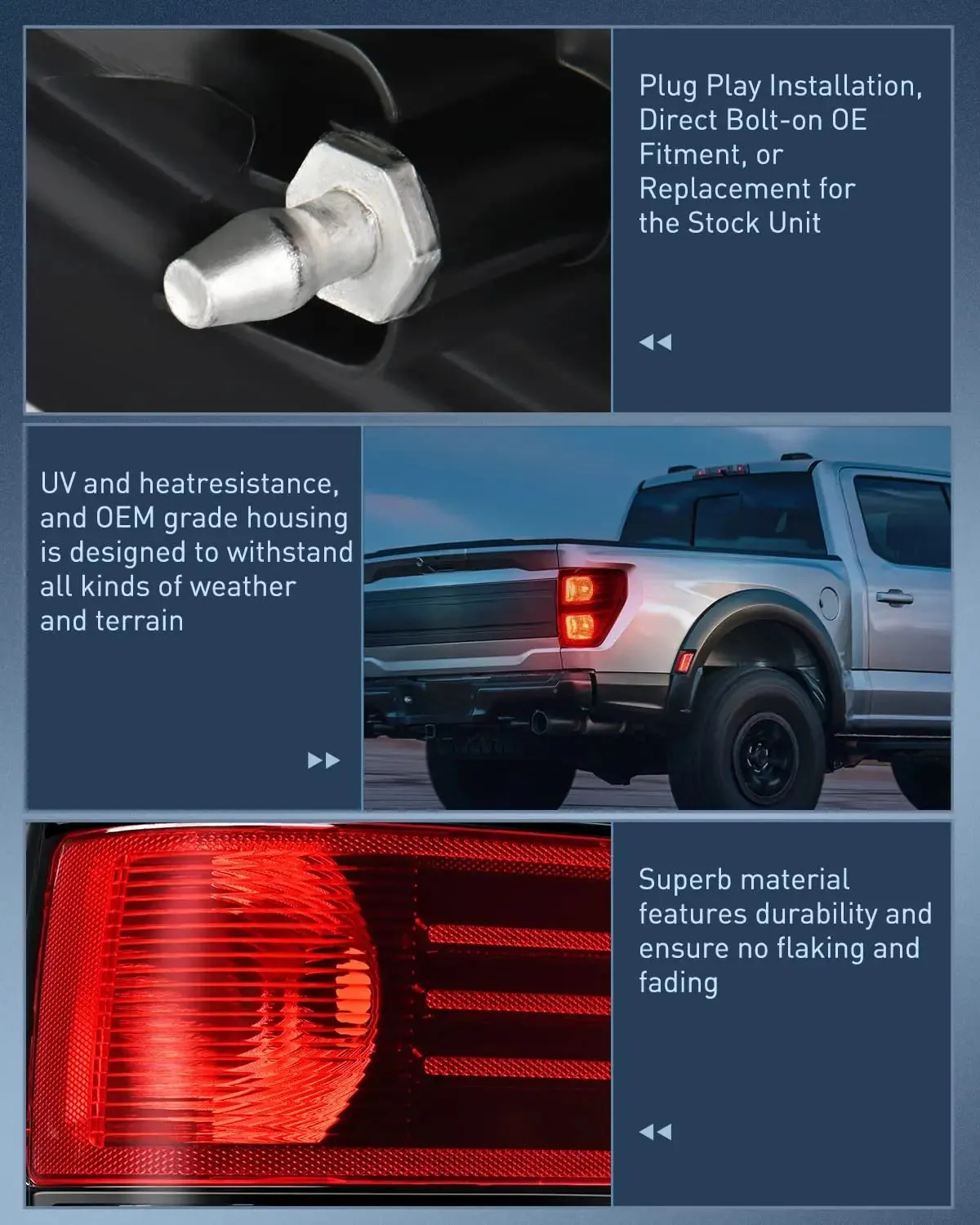 2009-2014 Ford F150 Tail light Assembly Rear Lamp Replacement OE Style Red Housing Passenger Side