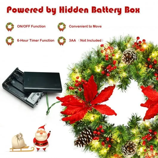24" Pre-lit Artificial Christmas Wreath Battery Operated
