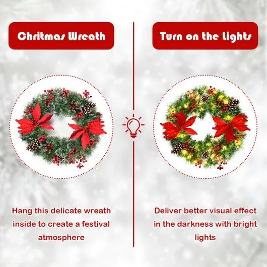 24" Pre-lit Artificial Christmas Wreath Battery Operated