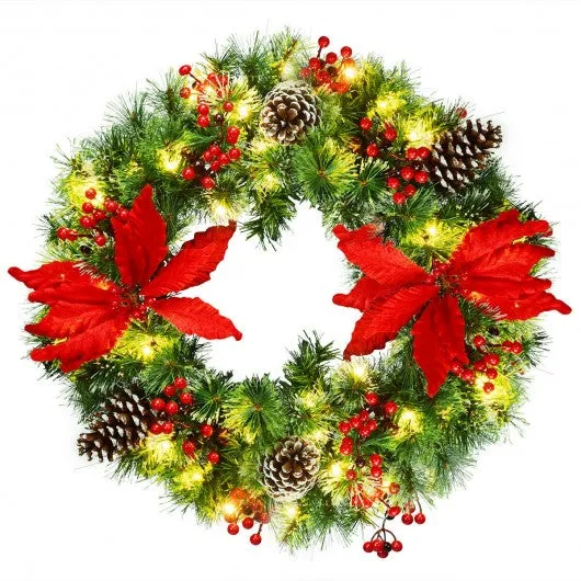 24" Pre-lit Artificial Christmas Wreath Battery Operated