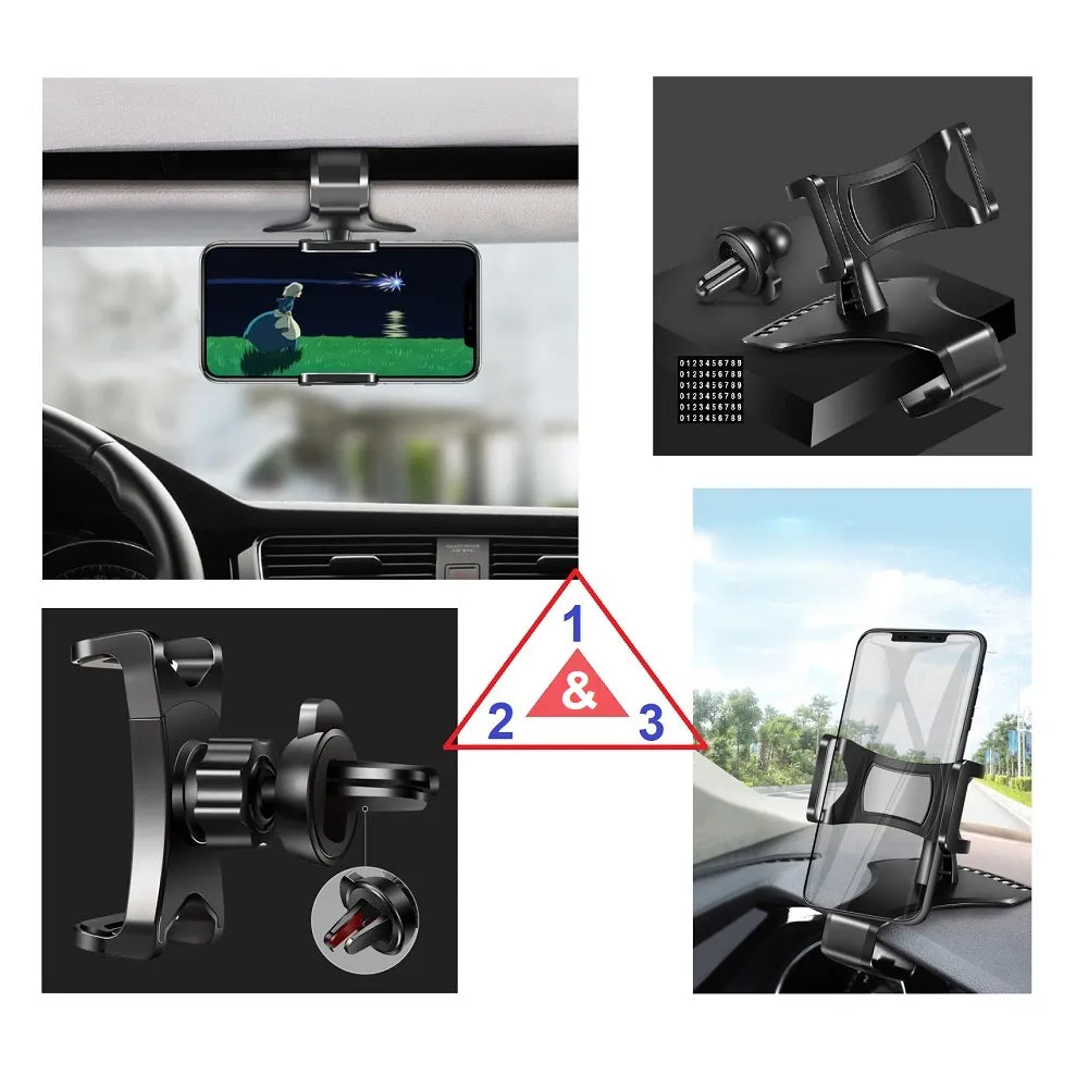 3 in 1 Car GPS Smartphone Holder: Dashboard / Visor Clamp   AC Grid Clip for Nokia 5.1 Plus (2019) - Black