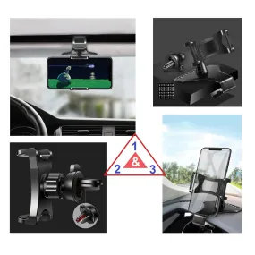 3 in 1 Car GPS Smartphone Holder: Dashboard / Visor Clamp   AC Grid Clip for Nokia 5.1 Plus (2019) - Black