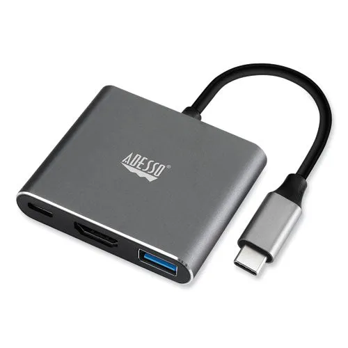 3-in-1 Usb-c Multi-port Taa Compliant Docking Station, Hdmi, Usb-c, Usb 3 A pd, Black/gray