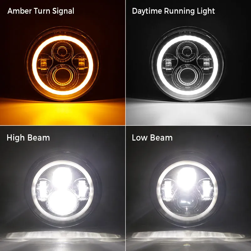 4-in-1 Controlled 7'' LED Halo Headlights and 4'' Cree LED Halo Fog Lights with Turn Signals for Jeep Wrangler JK