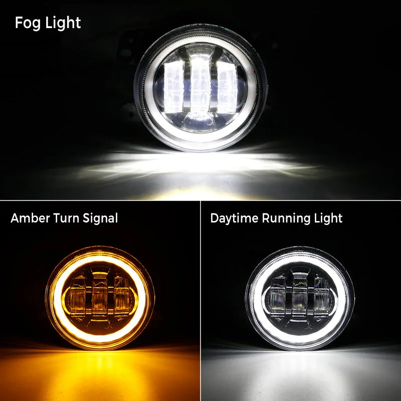 4-in-1 Controlled 7'' LED Halo Headlights and 4'' Cree LED Halo Fog Lights with Turn Signals for Jeep Wrangler JK