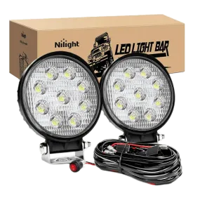 4.5 Inch 27W Round Flood LED Light Pods Kit (Pair) | 12FT Wire 4.5 Inch 27W Round Flood LED Light Pods Kit (Pair) | 12FT Wire