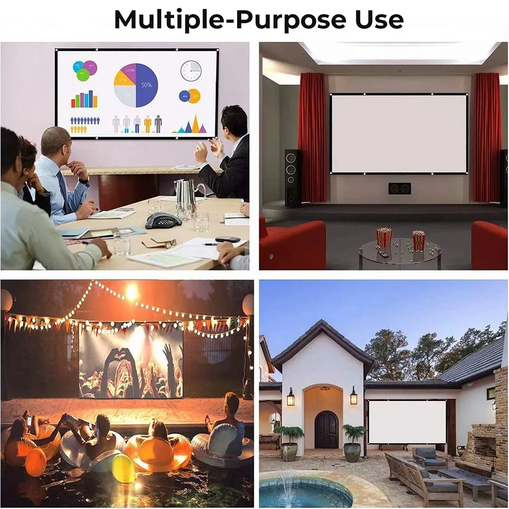 4k Projector Screen Roll 16:9 PVC Fabric Rollable Full HD Projection Screen for Outdoor Movies, Office Presentation, 3D Movies, Sports