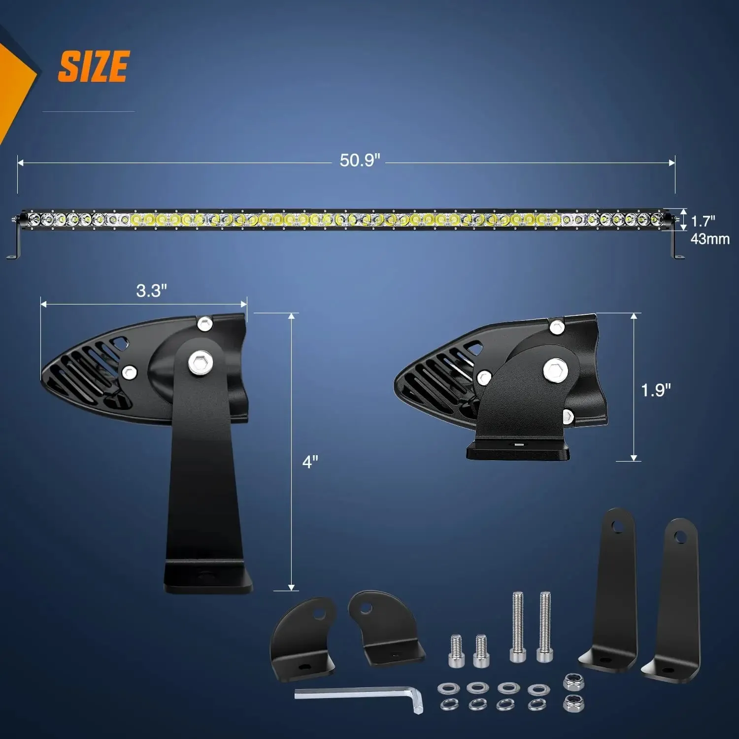 51 Inch 250W 25000LM Slim Spot Flood LED Light Bar