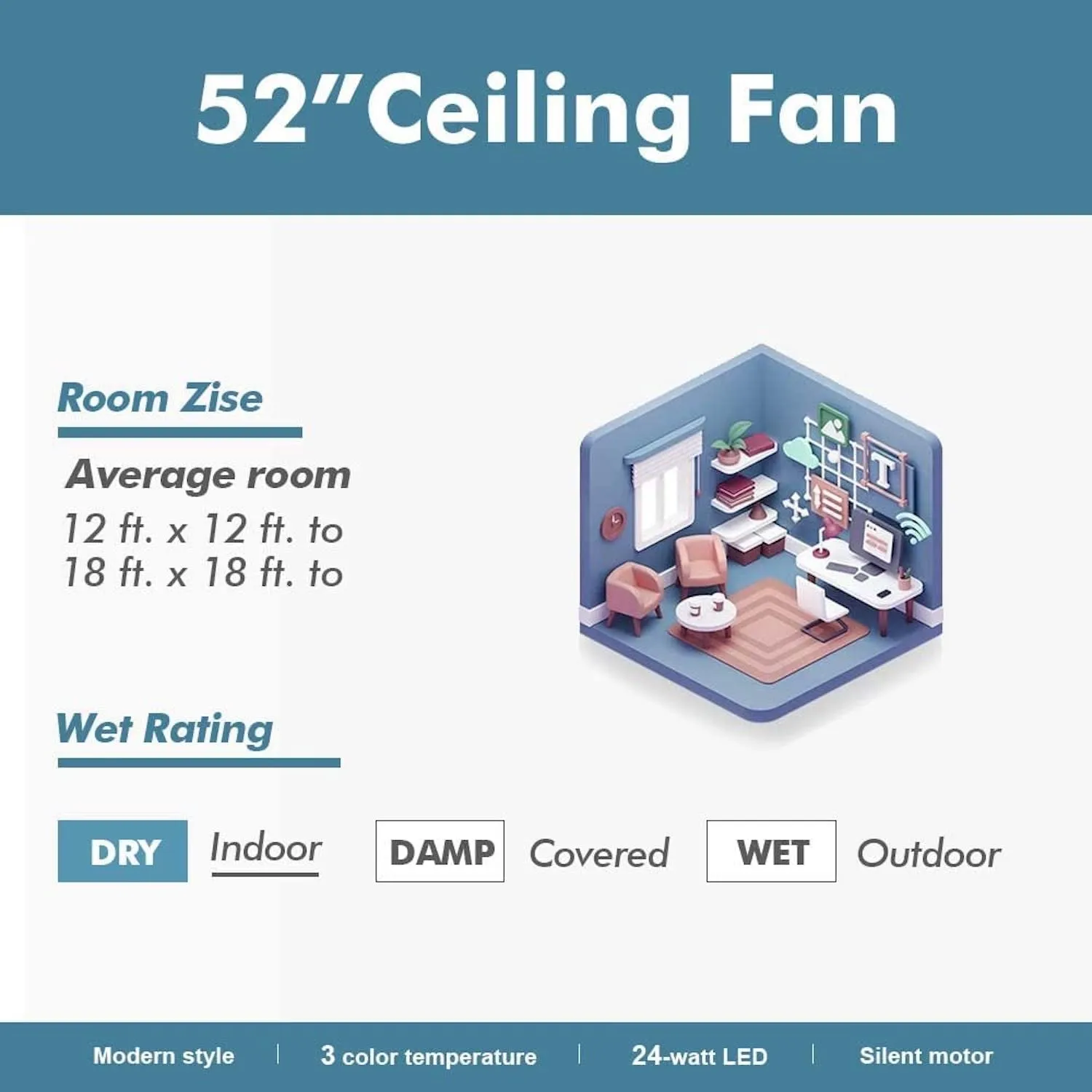 52" Esthetic Ceiling Fan with Lights