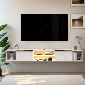 63" Arrangio LED Floating TV Stand, Marble White