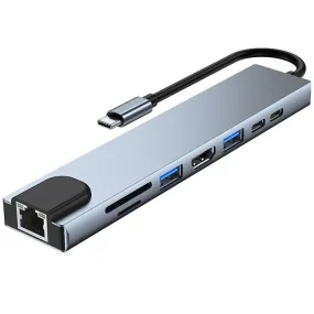 8-In-1 USB C Hub Dock to -Compatible 4K Rj45 Lan 100M Adapter OTG with PD