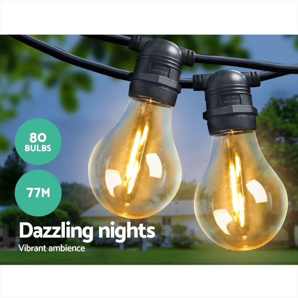 80 LED Waterproof Festoon String Lights 77m Outdoor Christmas Wedding Party