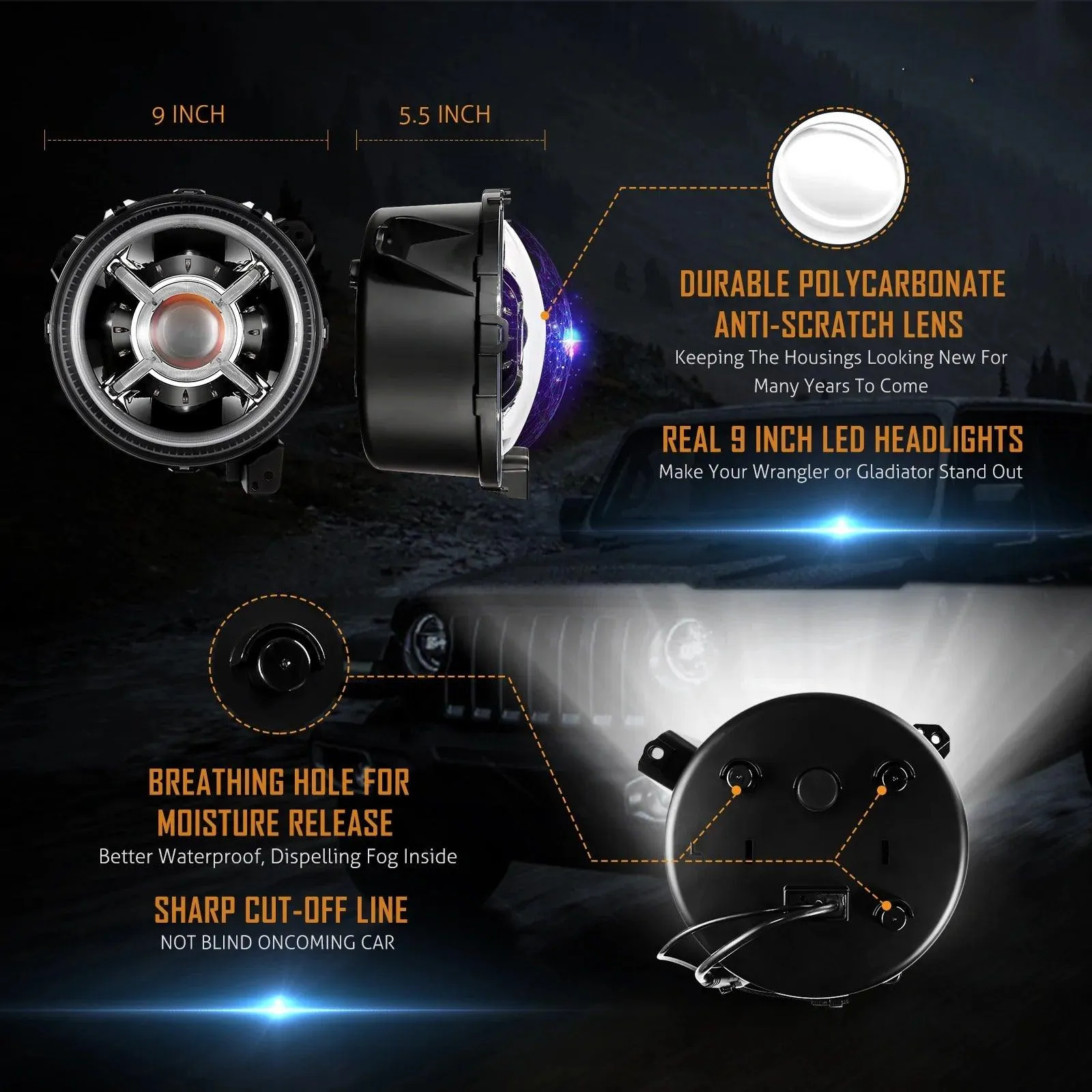 9 Inch RGB Headlights Replacement Bluetooth Control W/DRL