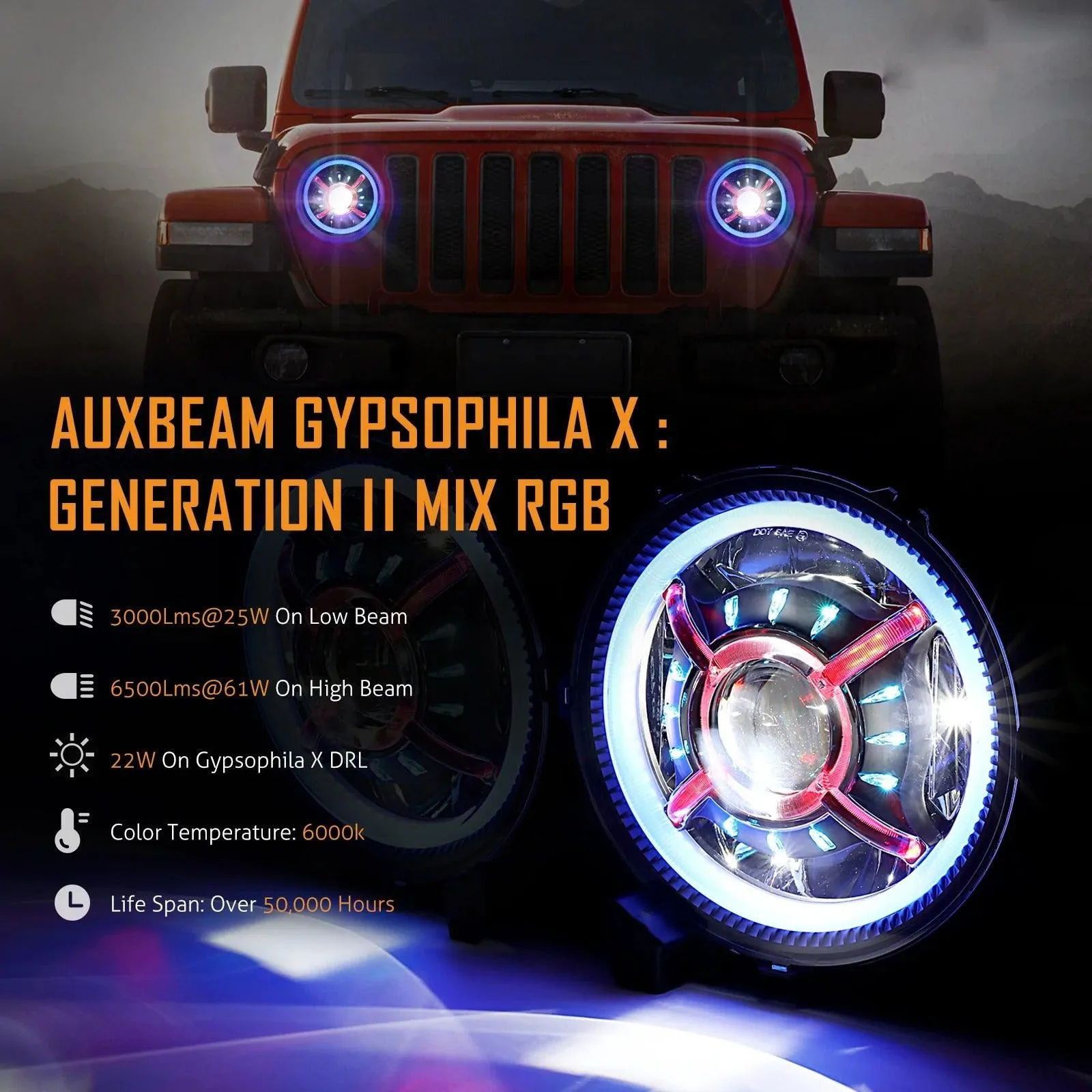 9 Inch RGB Headlights Replacement Bluetooth Control W/DRL