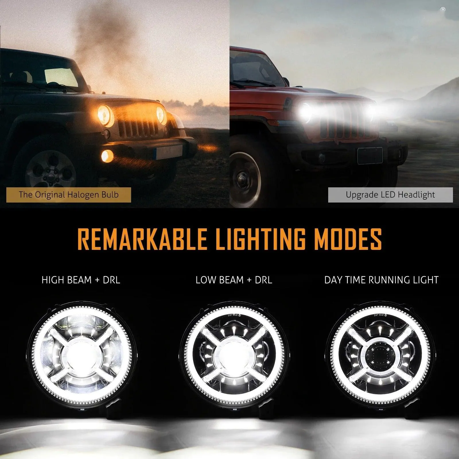 9 Inch RGB Headlights Replacement Bluetooth Control W/DRL