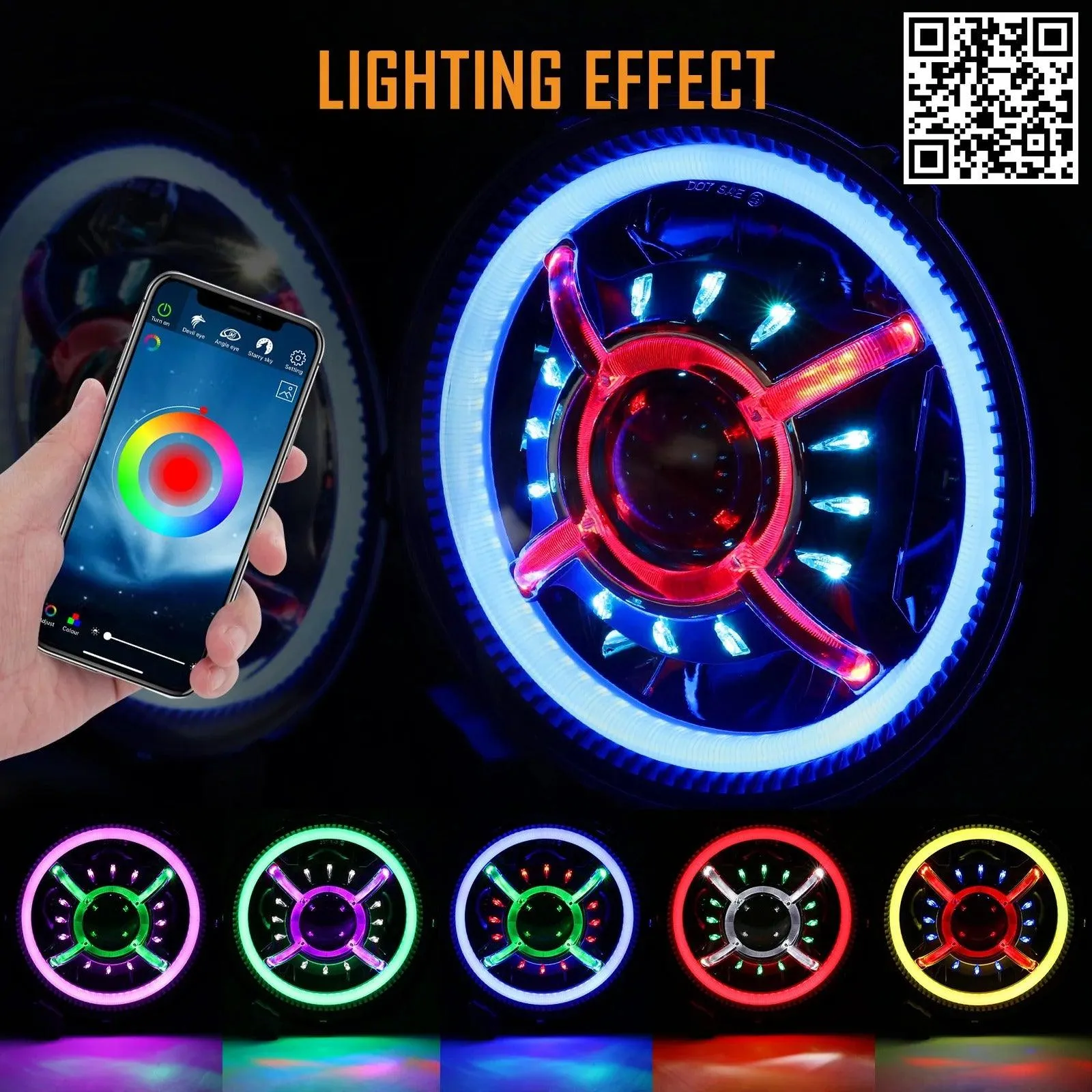 9 Inch RGB Headlights Replacement Bluetooth Control W/DRL