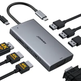 ABIWAZY USB C Docking Station Dual Monitor for HP Dell Lenovo Thinkpad Surface, 8 in 1 Computer Multiple Monitor Hub Adapter to Dual 4K HDMI,DisplayPort,VGA, 00W PD,3 USB for Windows Laptops(Black)
