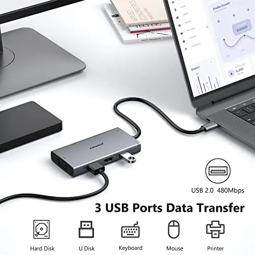 ABIWAZY USB C Docking Station Dual Monitor for HP Dell Lenovo Thinkpad Surface, 8 in 1 Computer Multiple Monitor Hub Adapter to Dual 4K HDMI,DisplayPort,VGA, 00W PD,3 USB for Windows Laptops(Black)