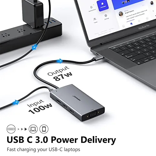 ABIWAZY USB C Docking Station Dual Monitor for HP Dell Lenovo Thinkpad Surface, 8 in 1 Computer Multiple Monitor Hub Adapter to Dual 4K HDMI,DisplayPort,VGA, 00W PD,3 USB for Windows Laptops(Black)