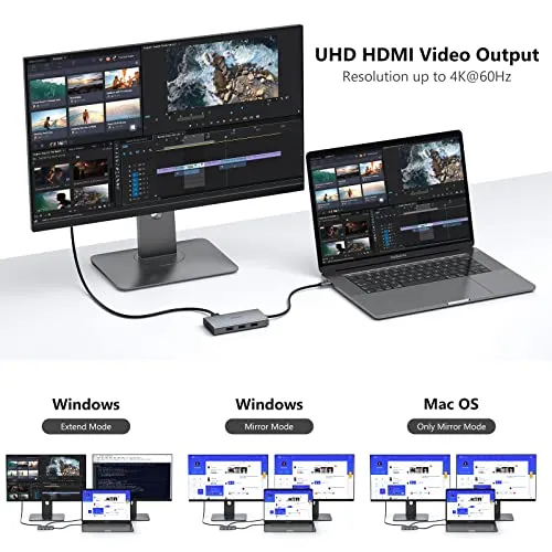 ABIWAZY USB C Docking Station Dual Monitor for HP Dell Lenovo Thinkpad Surface, 8 in 1 Computer Multiple Monitor Hub Adapter to Dual 4K HDMI,DisplayPort,VGA, 00W PD,3 USB for Windows Laptops(Black)