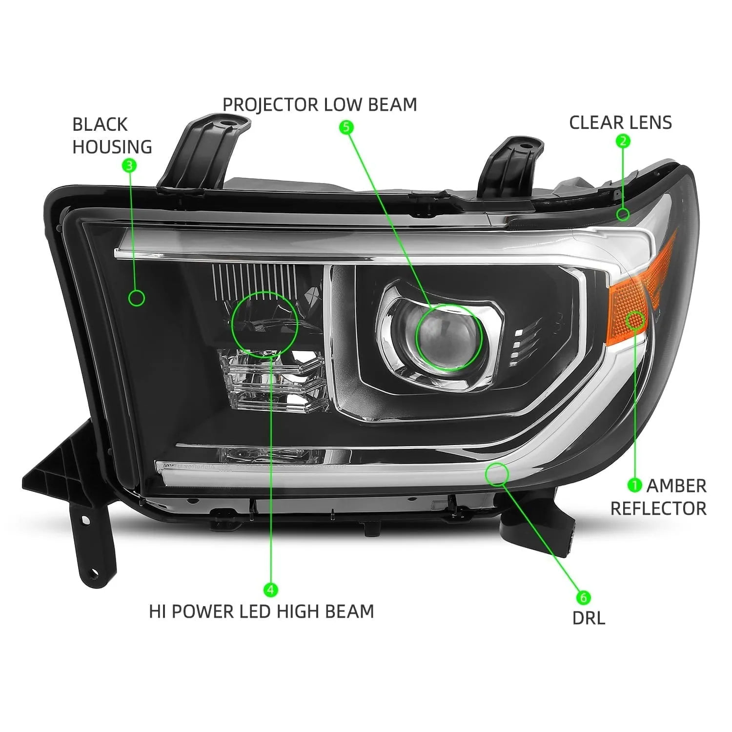 AlphaRex Dual LED Projector Headlights Toyota Tundra (07-13) LUXX Series w/ DRL Light Tube - Black / Chrome
