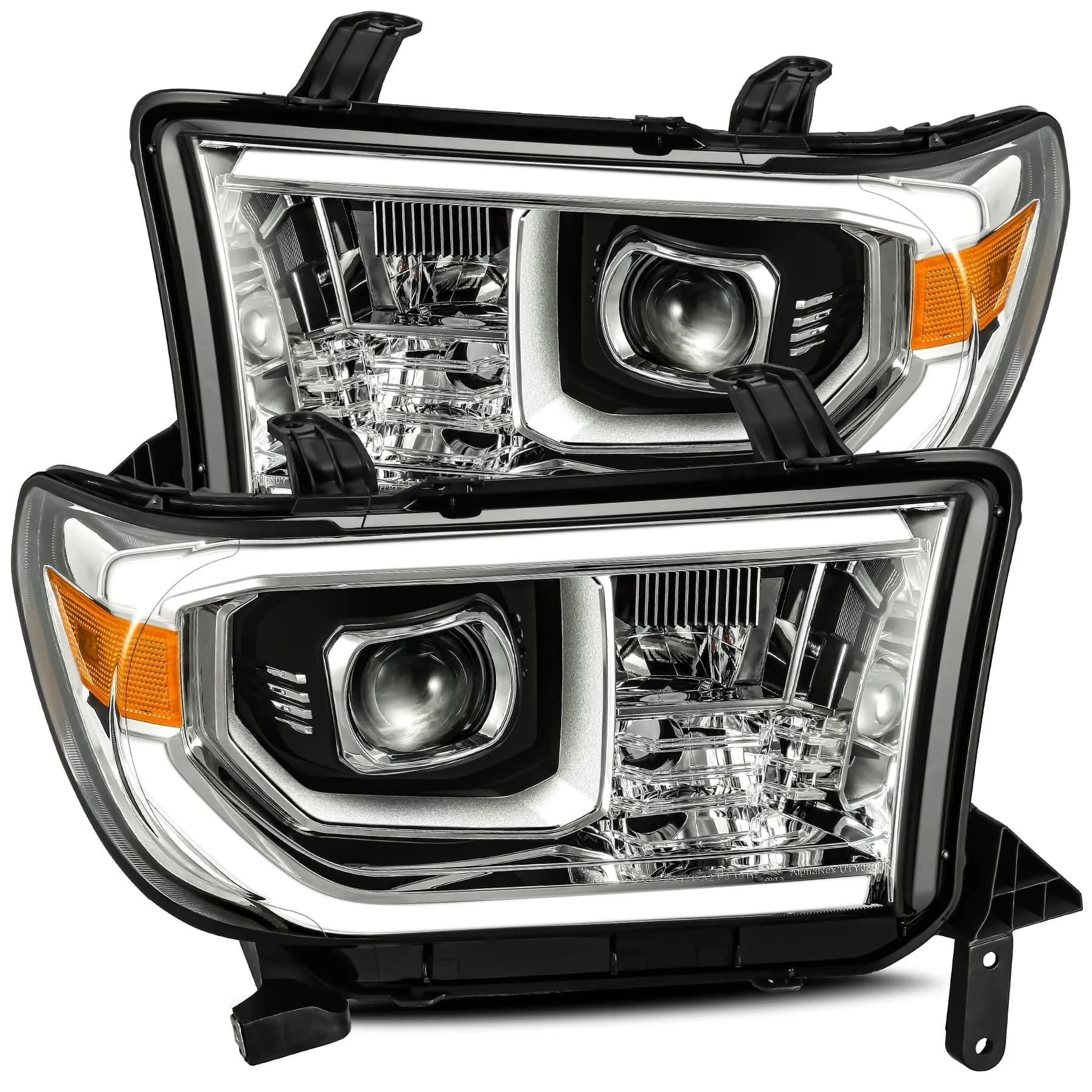 AlphaRex Dual LED Projector Headlights Toyota Tundra (07-13) LUXX Series w/ DRL Light Tube - Black / Chrome