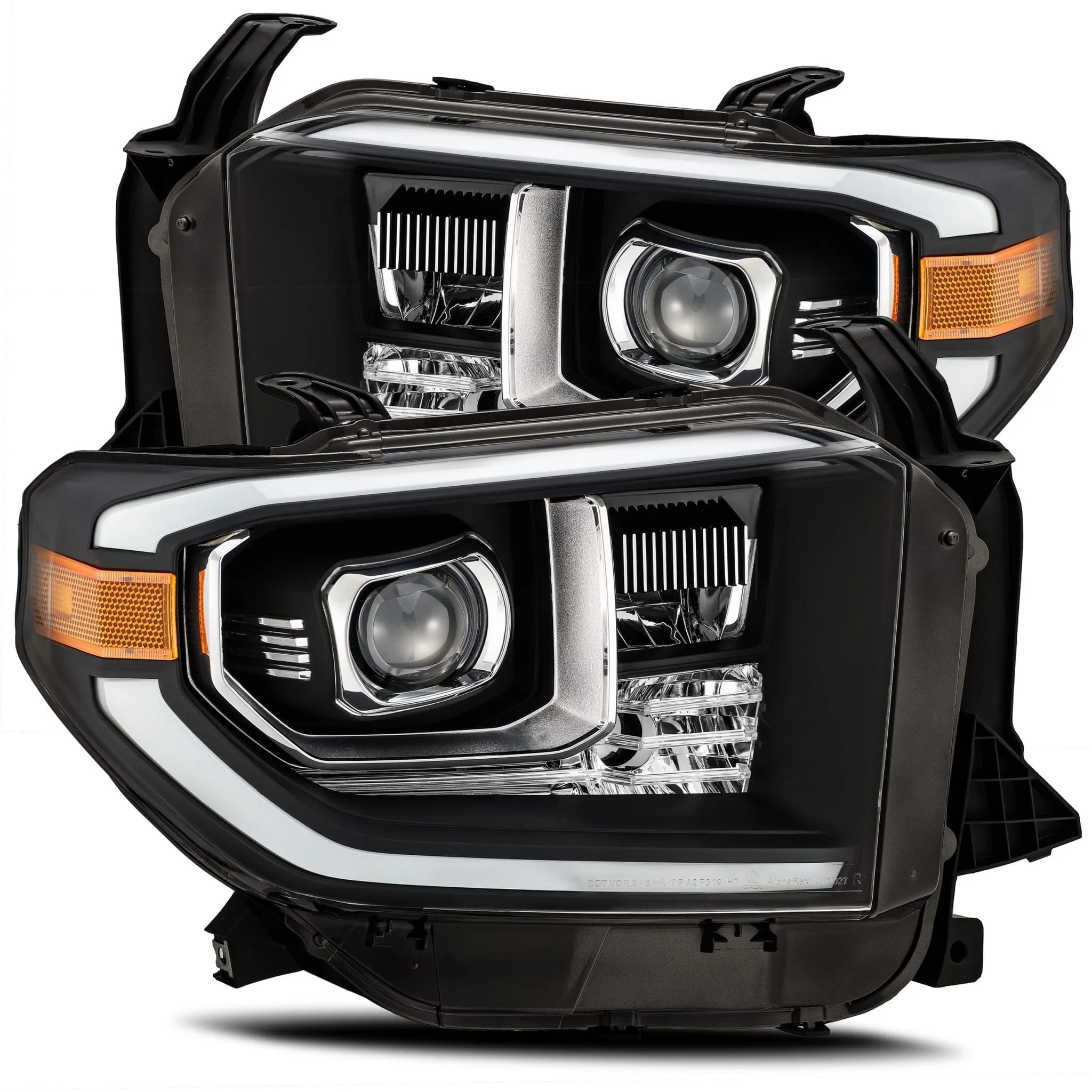 AlphaRex Dual LED Projector Headlights Toyota Tundra (2014-2021) LUXX Series w/ Sequential Turn Signal - Black / Jet Black