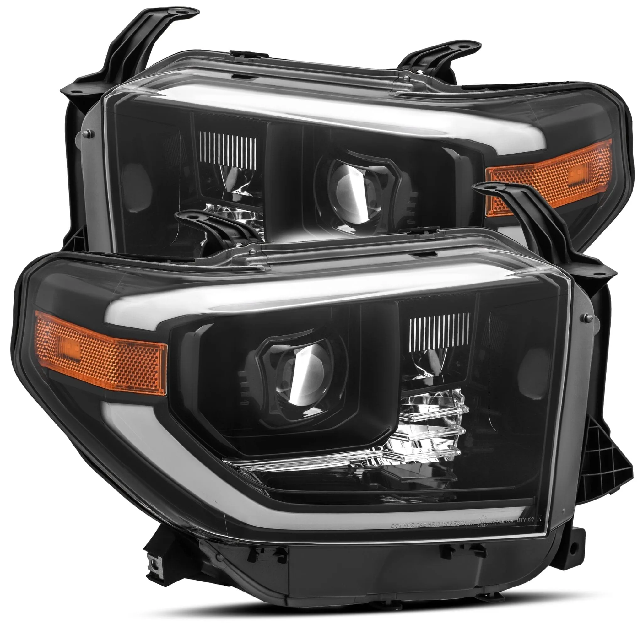 AlphaRex Dual LED Projector Headlights Toyota Tundra (2014-2021) LUXX Series w/ Sequential Turn Signal - Black / Jet Black