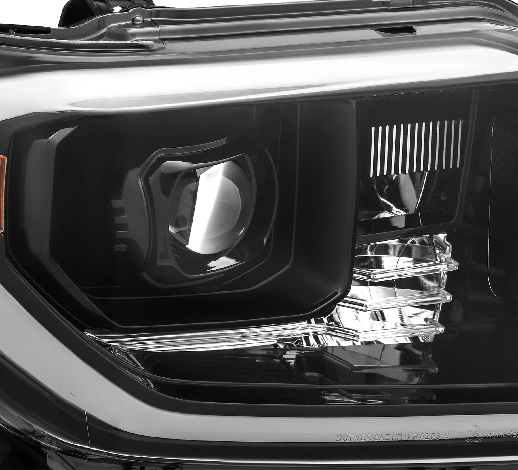 AlphaRex Dual LED Projector Headlights Toyota Tundra (2014-2021) LUXX Series w/ Sequential Turn Signal - Black / Jet Black