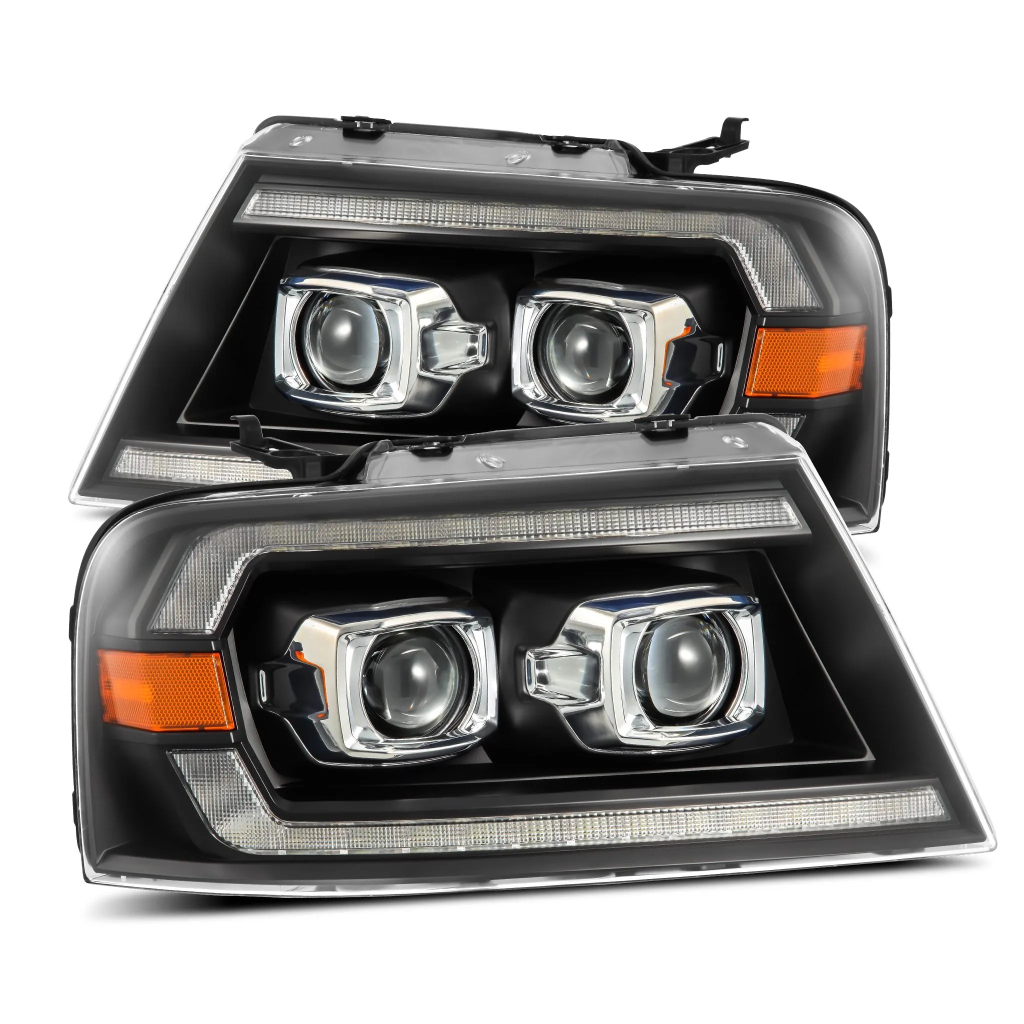 AlphaRex LED Projector Headlights Ford F150 (04-08) [LUXX Series - DRL Light Tube] Black / Chrome / Alpha-Black