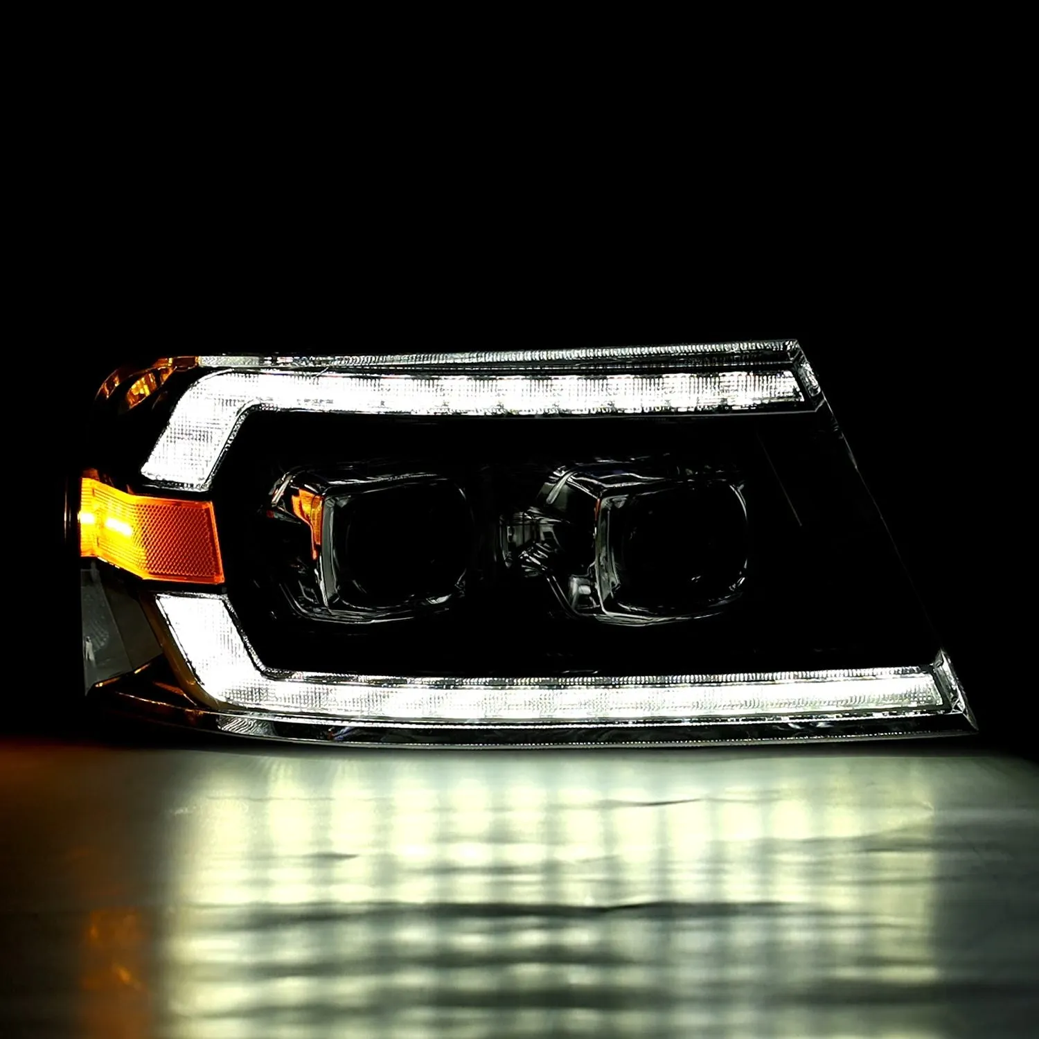 AlphaRex LED Projector Headlights Ford F150 (04-08) [LUXX Series - DRL Light Tube] Black / Chrome / Alpha-Black