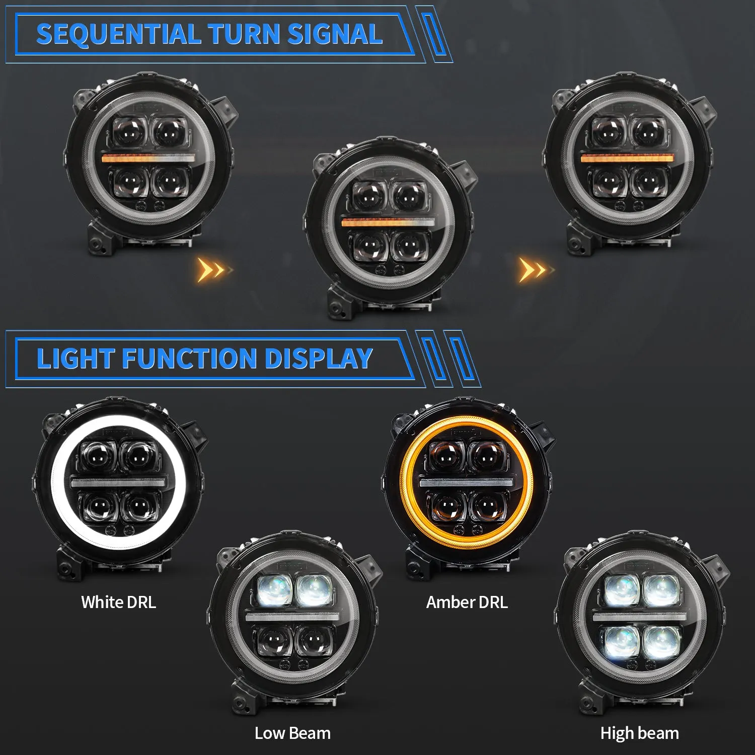 Archaic LED Headlights Assembly For Jeep wrangler JL /jeep gladiator JT2018-2024(4 Projectors)