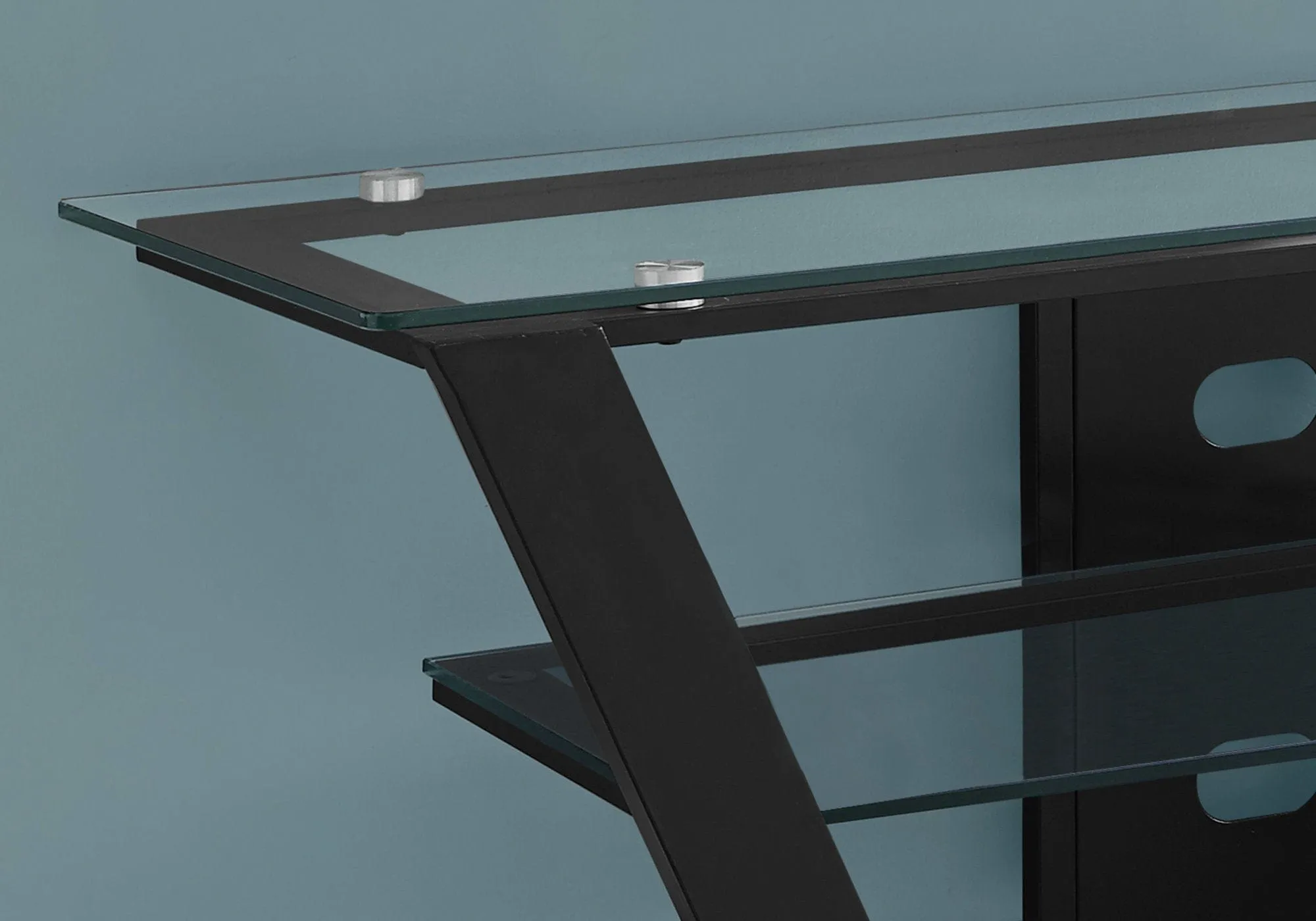 Atlas 3-Tier TV Stand with Open Glass Top Storage
