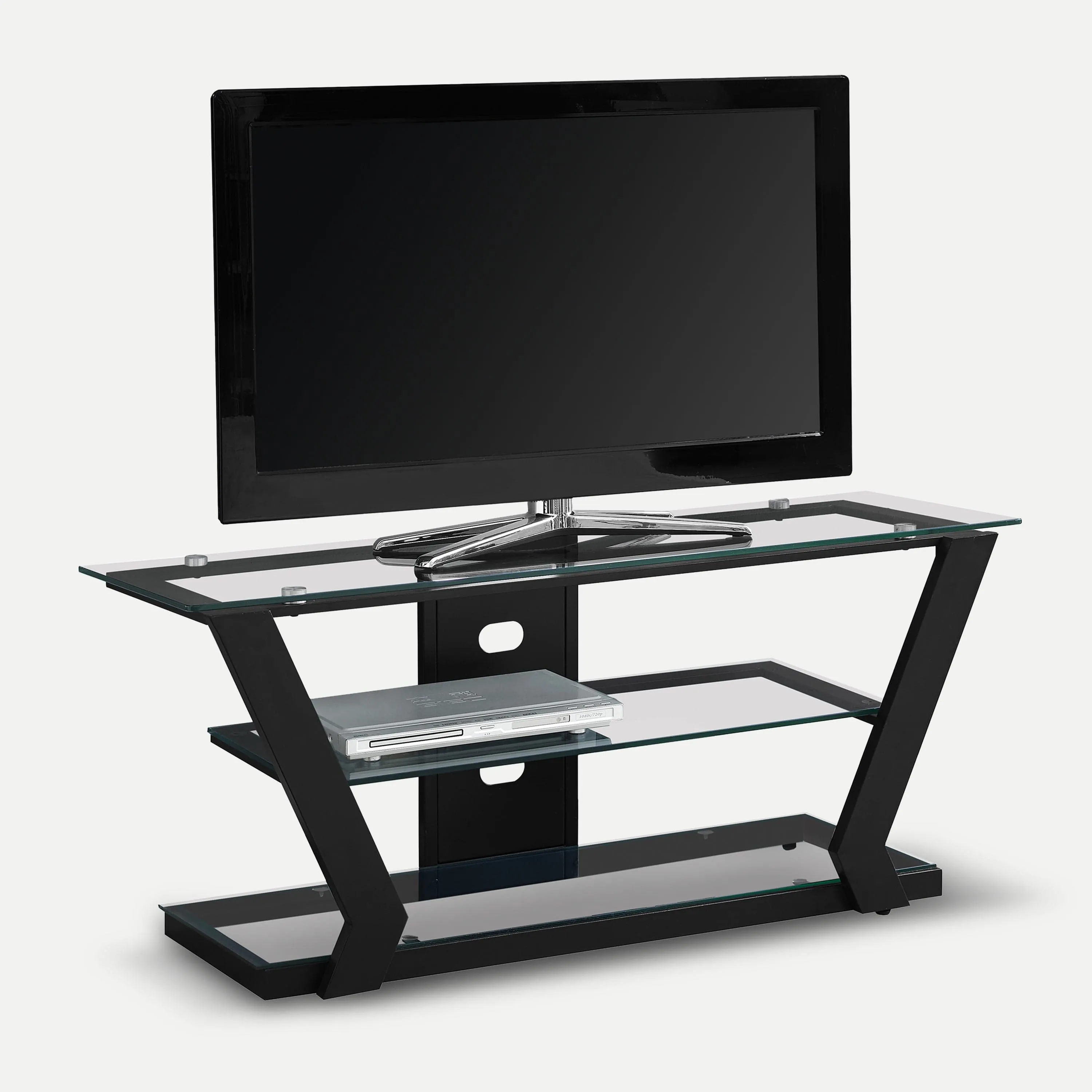 Atlas 3-Tier TV Stand with Open Glass Top Storage