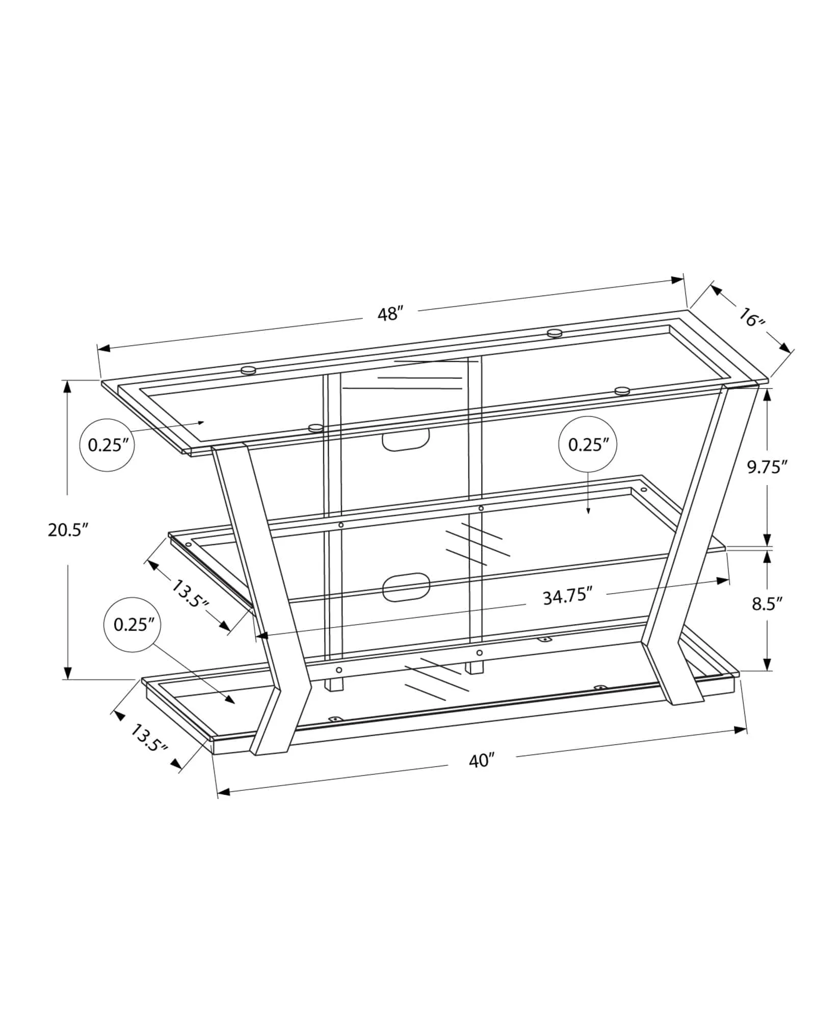Atlas 3-Tier TV Stand with Open Glass Top Storage