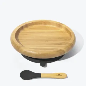 Avanchy Bamboo Suction Baby Plate   Spoon - Black