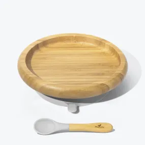 Avanchy Bamboo Suction Baby Plate   Spoon - Grey