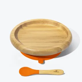 Avanchy Bamboo Suction Baby Plate   Spoon - Orange