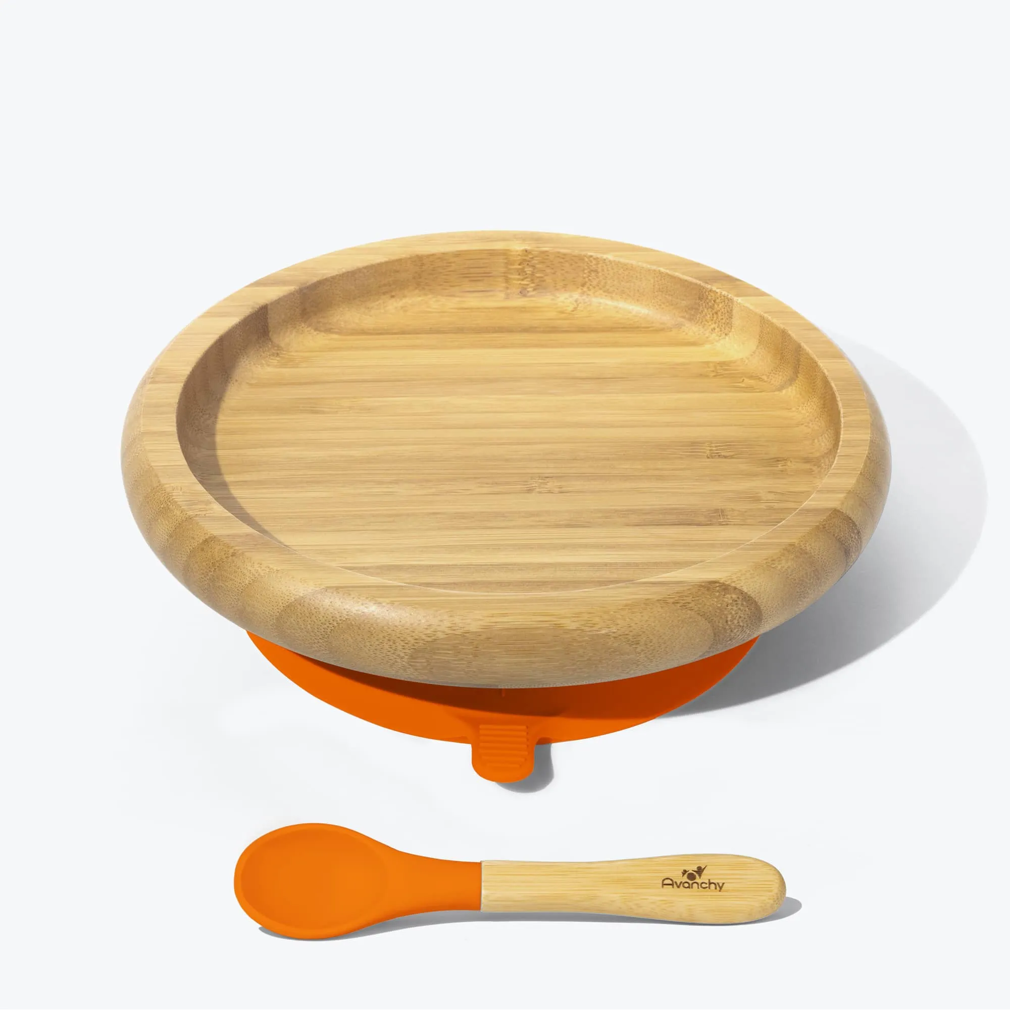Avanchy Bamboo Suction Baby Plate   Spoon - Orange