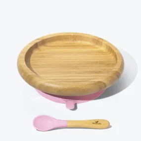 Avanchy Bamboo Suction Baby Plate   Spoon - Pink
